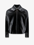 Leather jacket with back logo patch