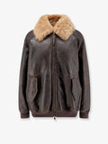 Leather jacket with shearling collar