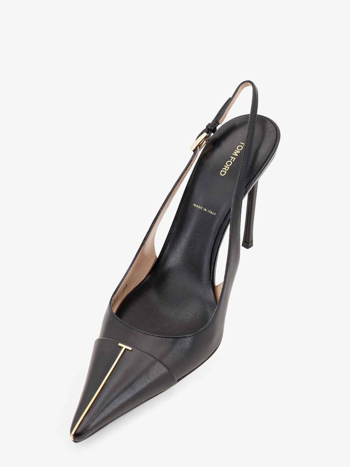 Leather pumps with metal T Logo detail 4