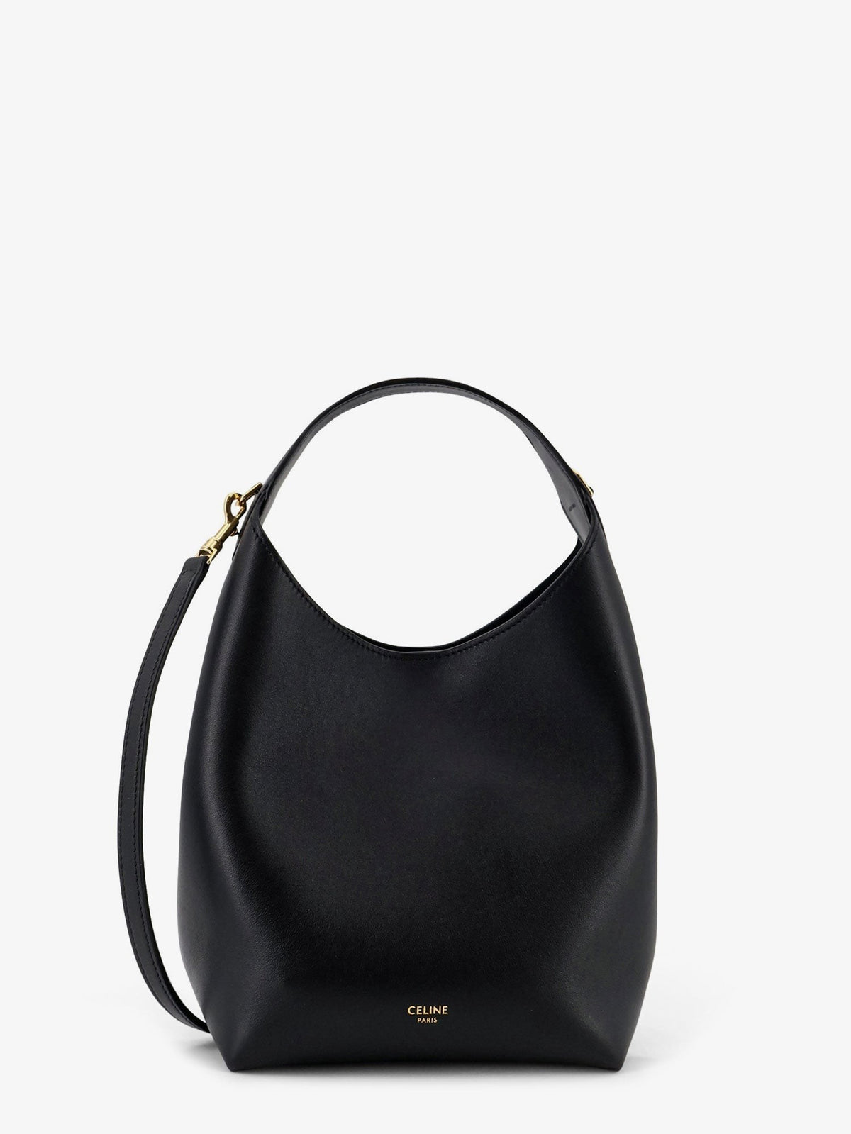 Leather shoulder bag with logo lettering on the bottom