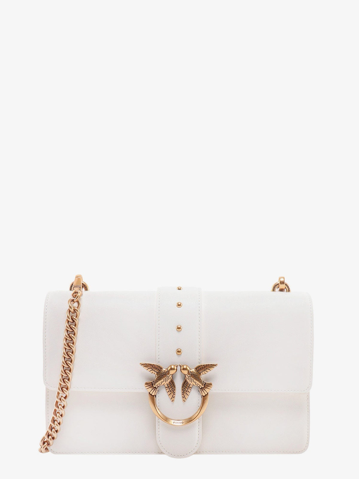 Leather shoulder bag with love birds buckle