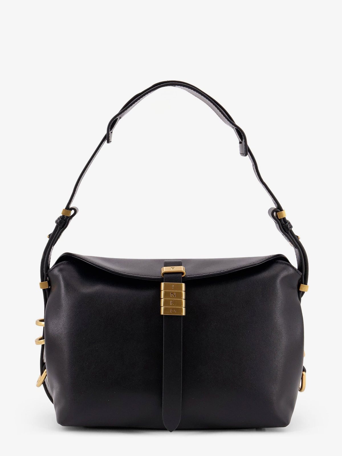 Leather shoulder bag with metal logo detail