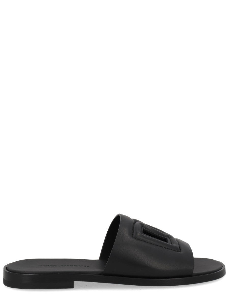 LEATHER SLIDE WITH LOGO