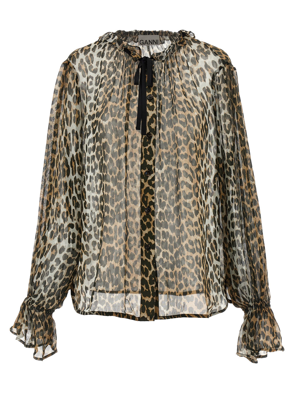 'Leopard Print Chiffon Tie String' shirt