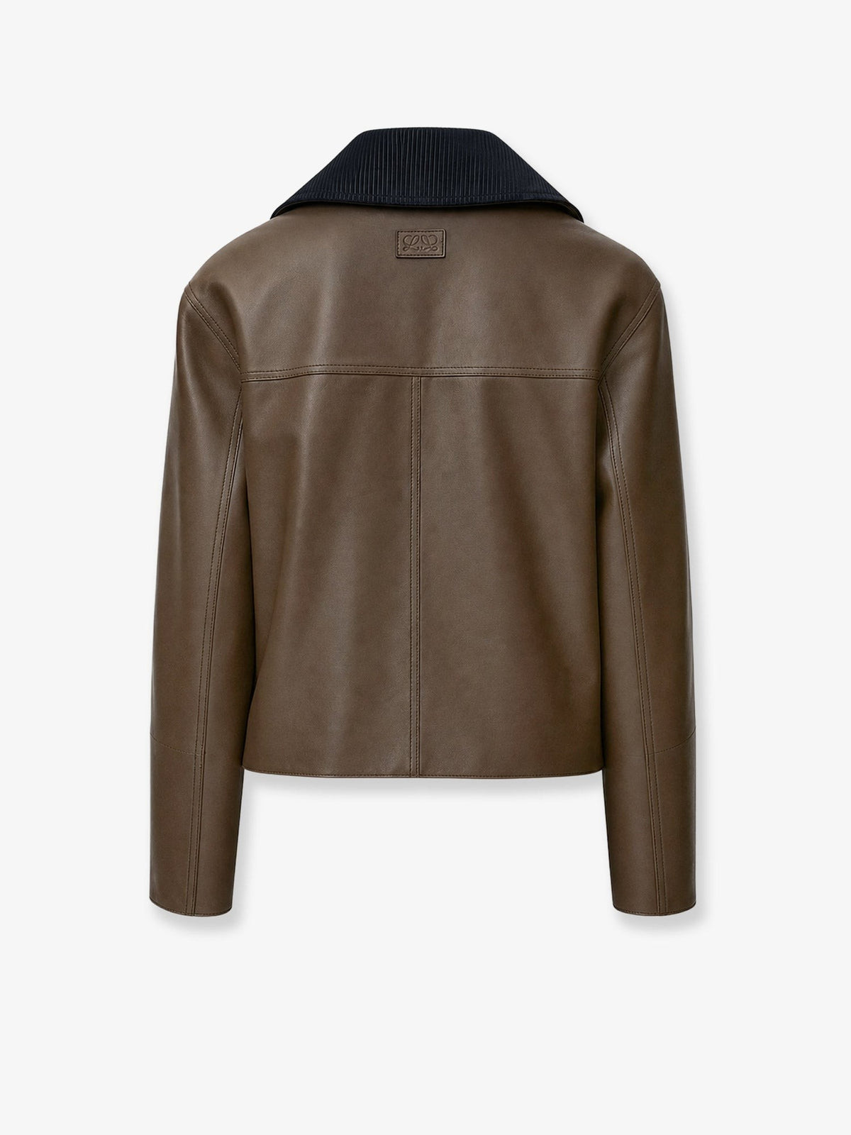 Lightweight nappa leather short jacket with a corduroy collar 2