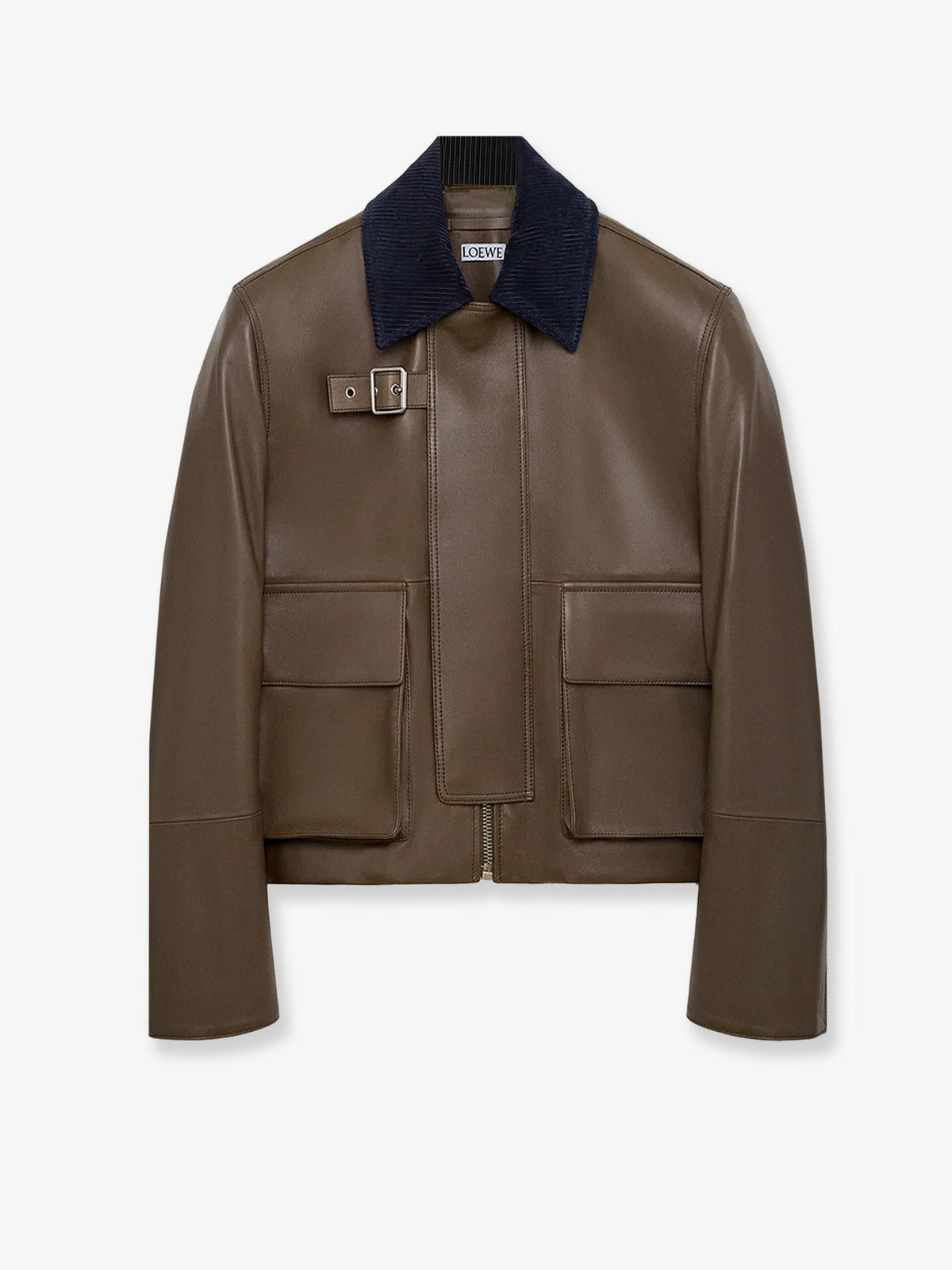 Lightweight nappa leather short jacket with a corduroy collar
