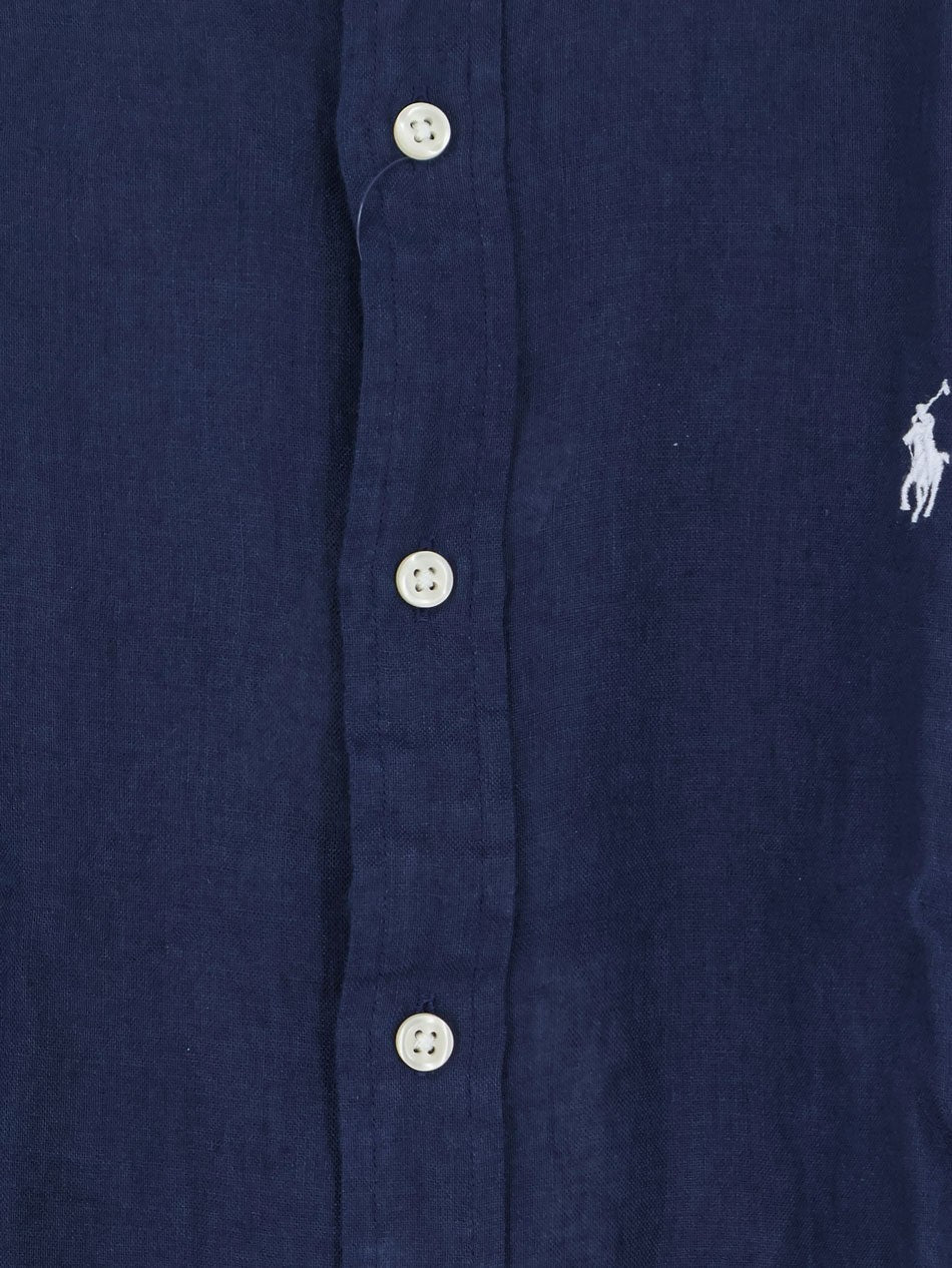 Linen shirt with embroidered logo on the front 3