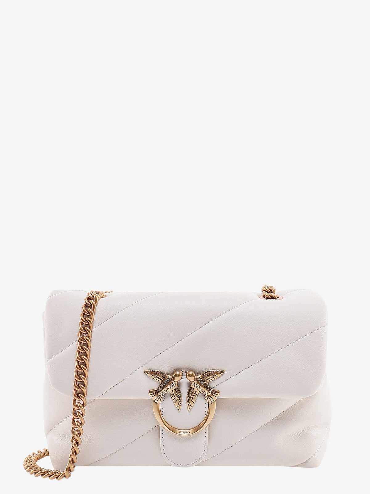 Matelassé leather shoulder bag with iconic love birds buckle