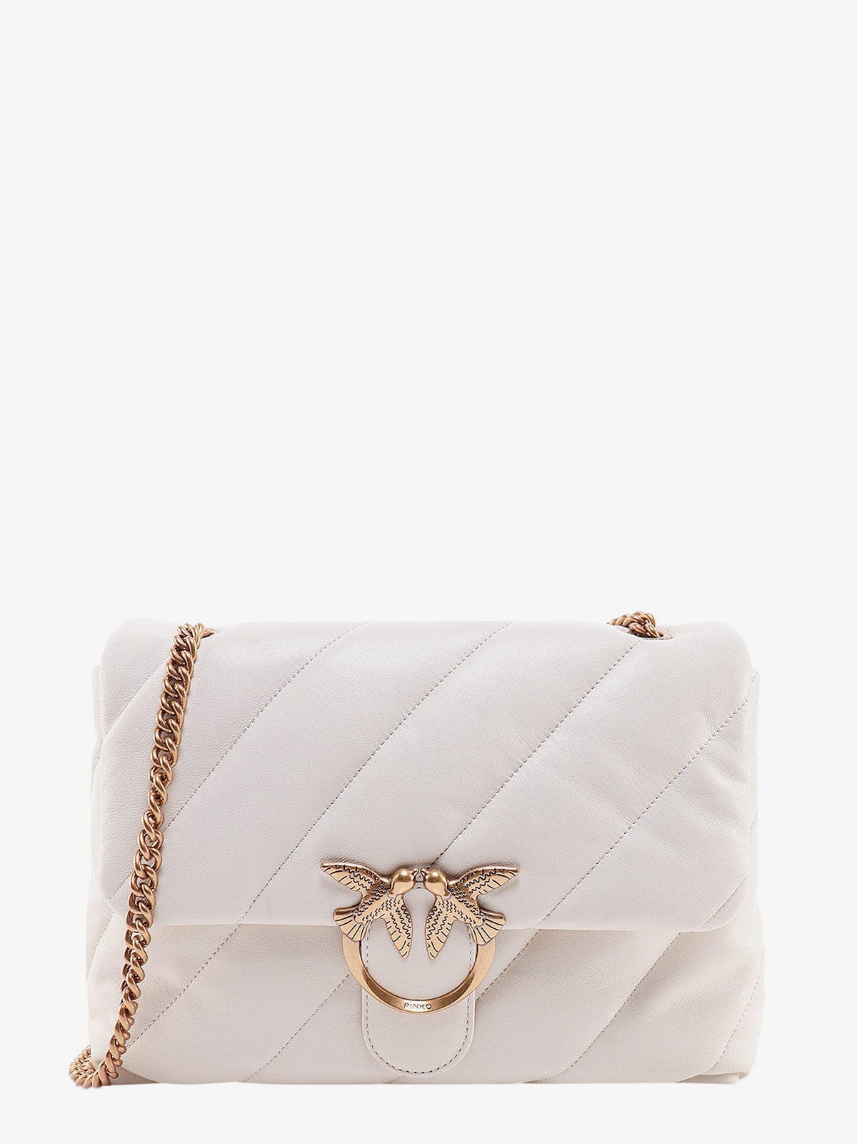 Matelassé leather shoulder bag with iconic love birds buckle