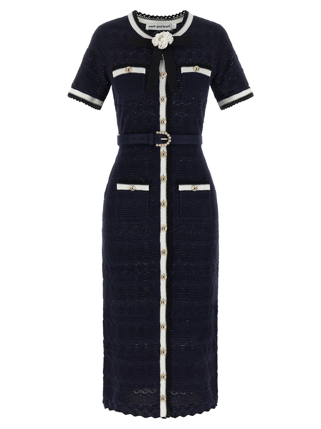 'Navy Pointelle Knit Midi' dress