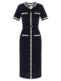 'Navy Pointelle Knit Midi' dress