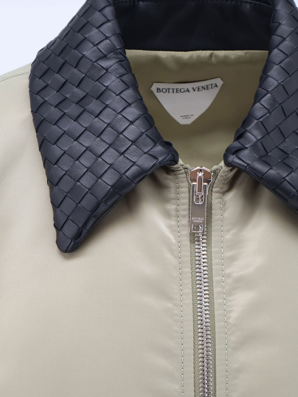 Nylon blouson with Intrecciato leather collar 3