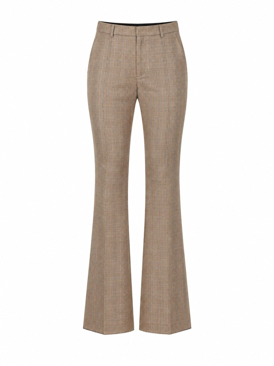 Pantalone Svasato In Lana Pied De Poule Principe Di Galles