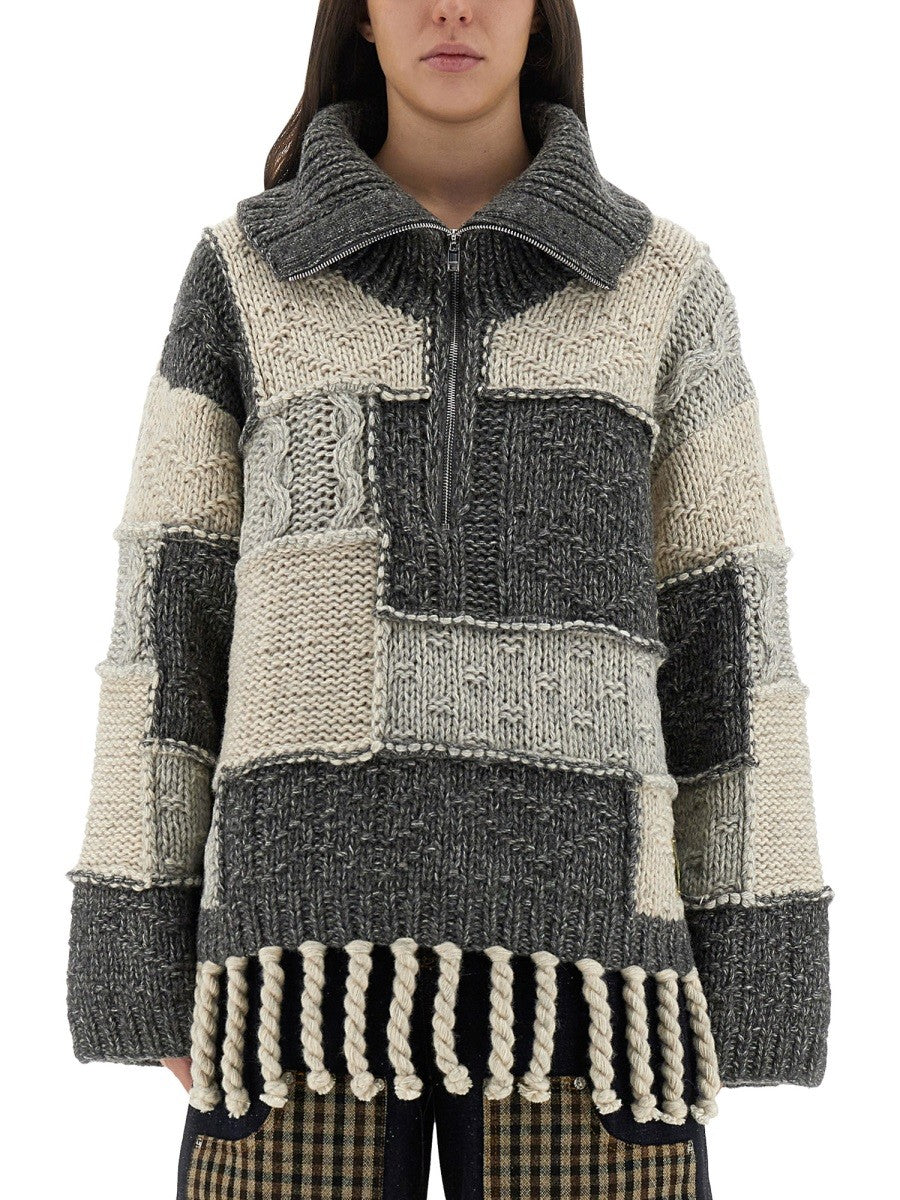 PATCHWORK JERSEY WITH BANGS