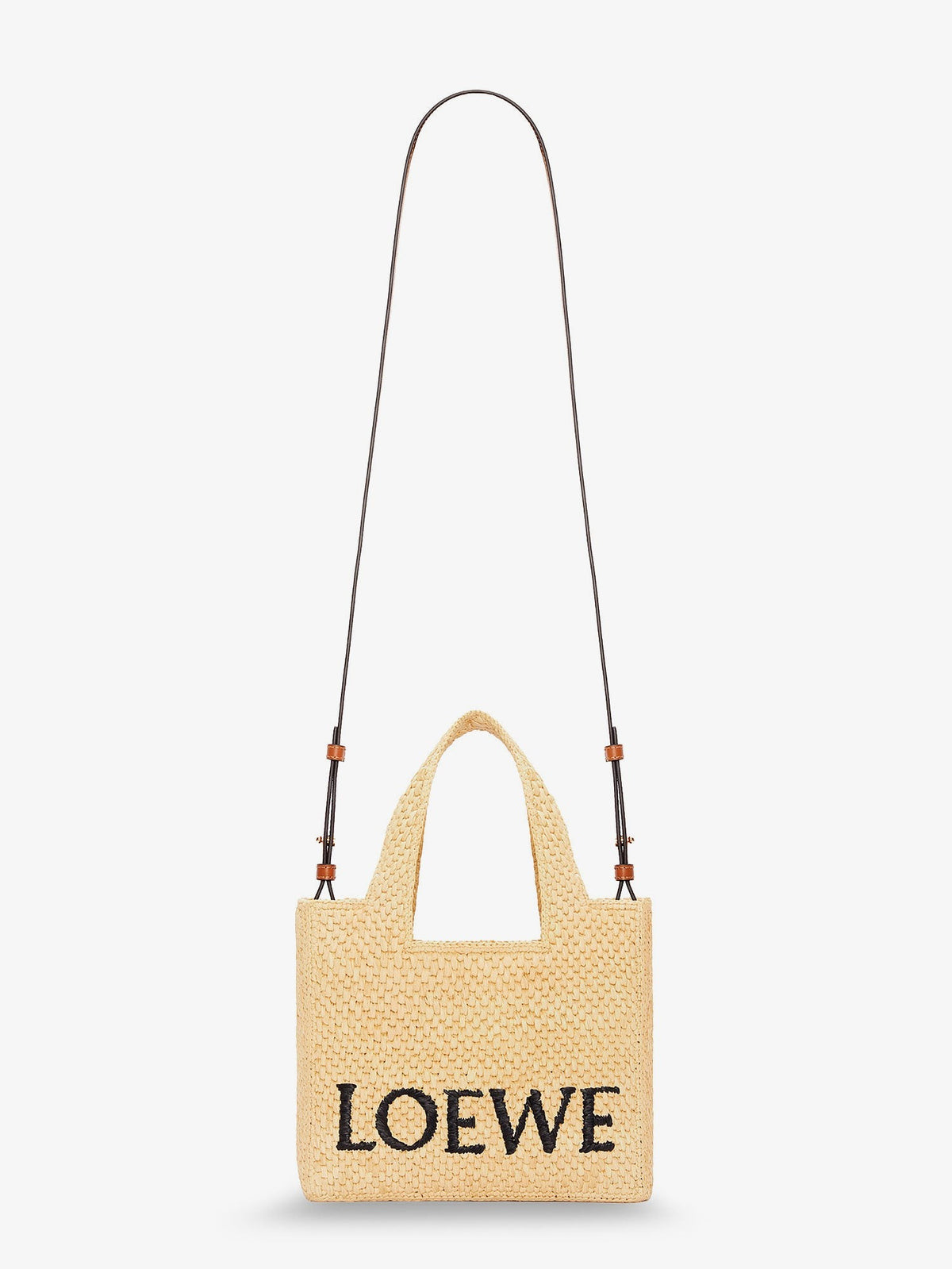Paula's Ibiza -Small Loewe Font raffia handbag with embroidered logo on the front 3