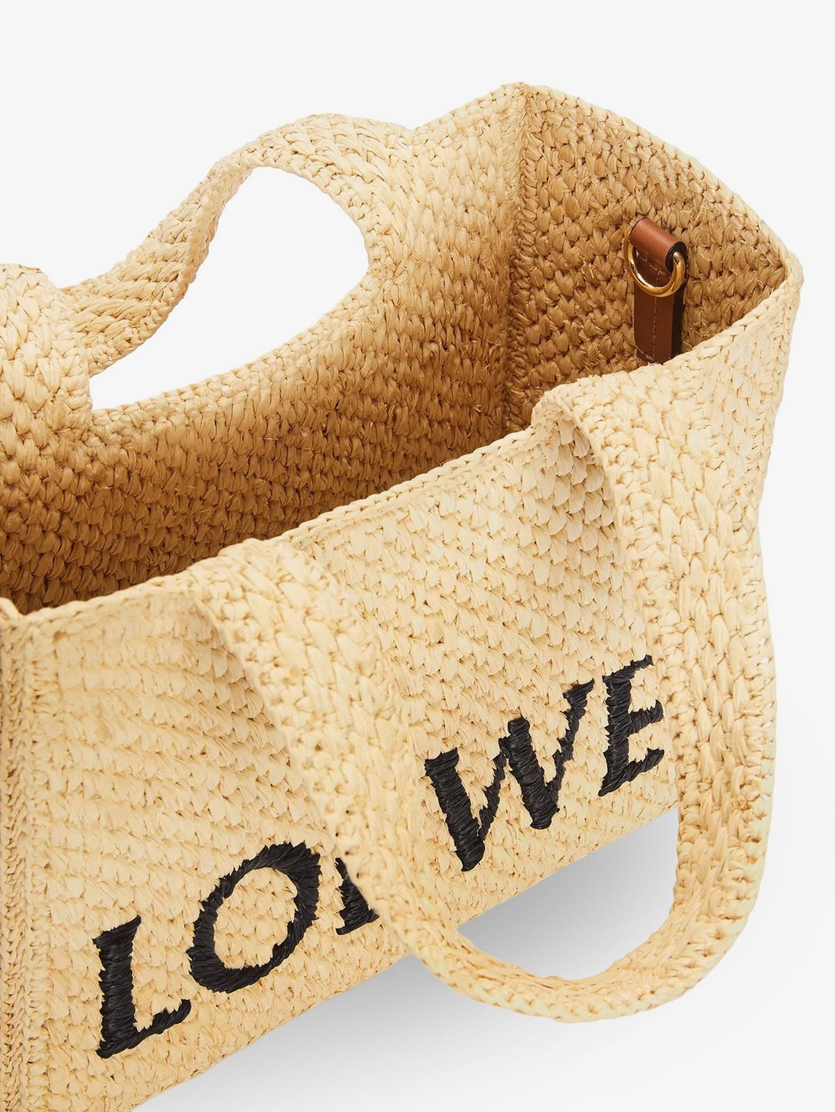 Paula's Ibiza -Small Loewe Font raffia handbag with embroidered logo on the front 4