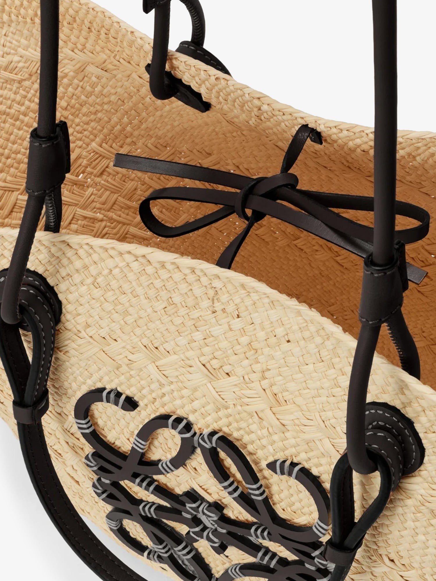 Paula's Ibiza Anagram leather and iraca palm shoulder bag 4