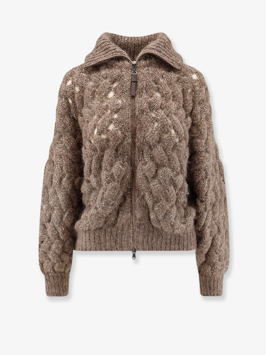 Perforated cardigan with micro-sequins