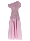 'Pink Cotton Draped Knit Midi' dress