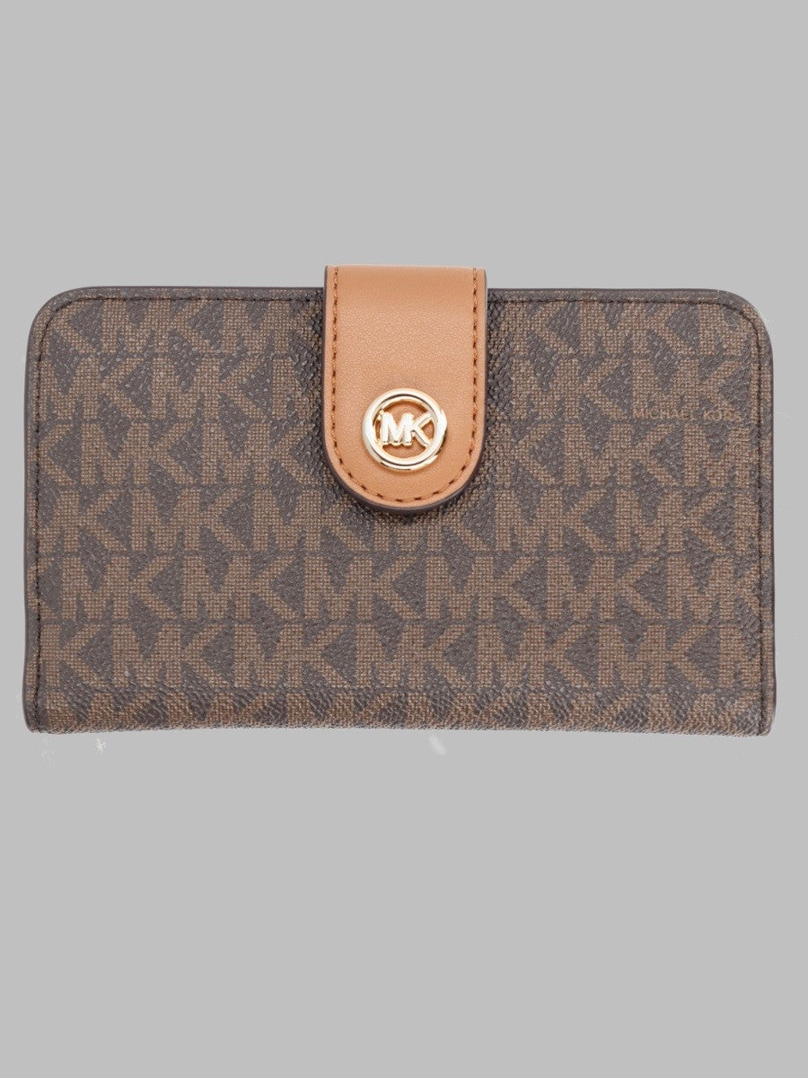 PORTAFOGLIO MEDIUM CON STAMPA LOGO E CIONDOLO MK POP