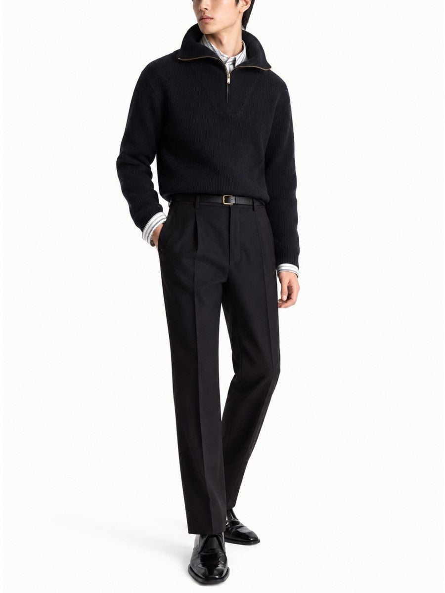 Pullover Con Mezza Zip In Lana A Coste 2
