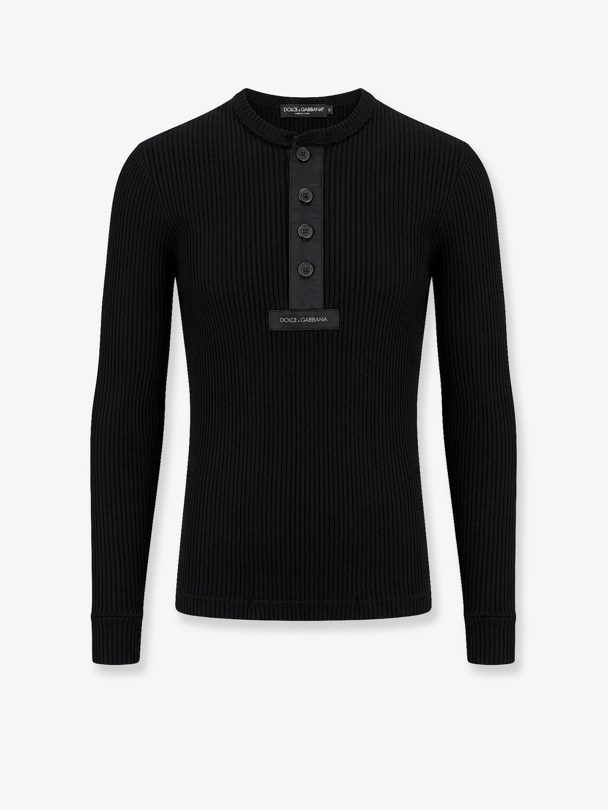 Ribbed cotton sweater with metal logo on the front