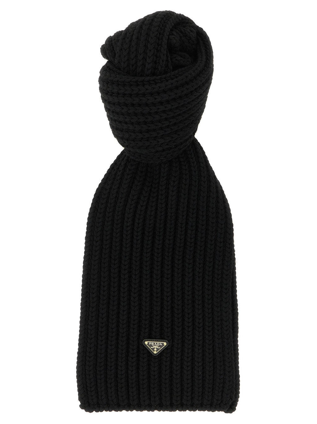 Ribbed wool scarf with logo