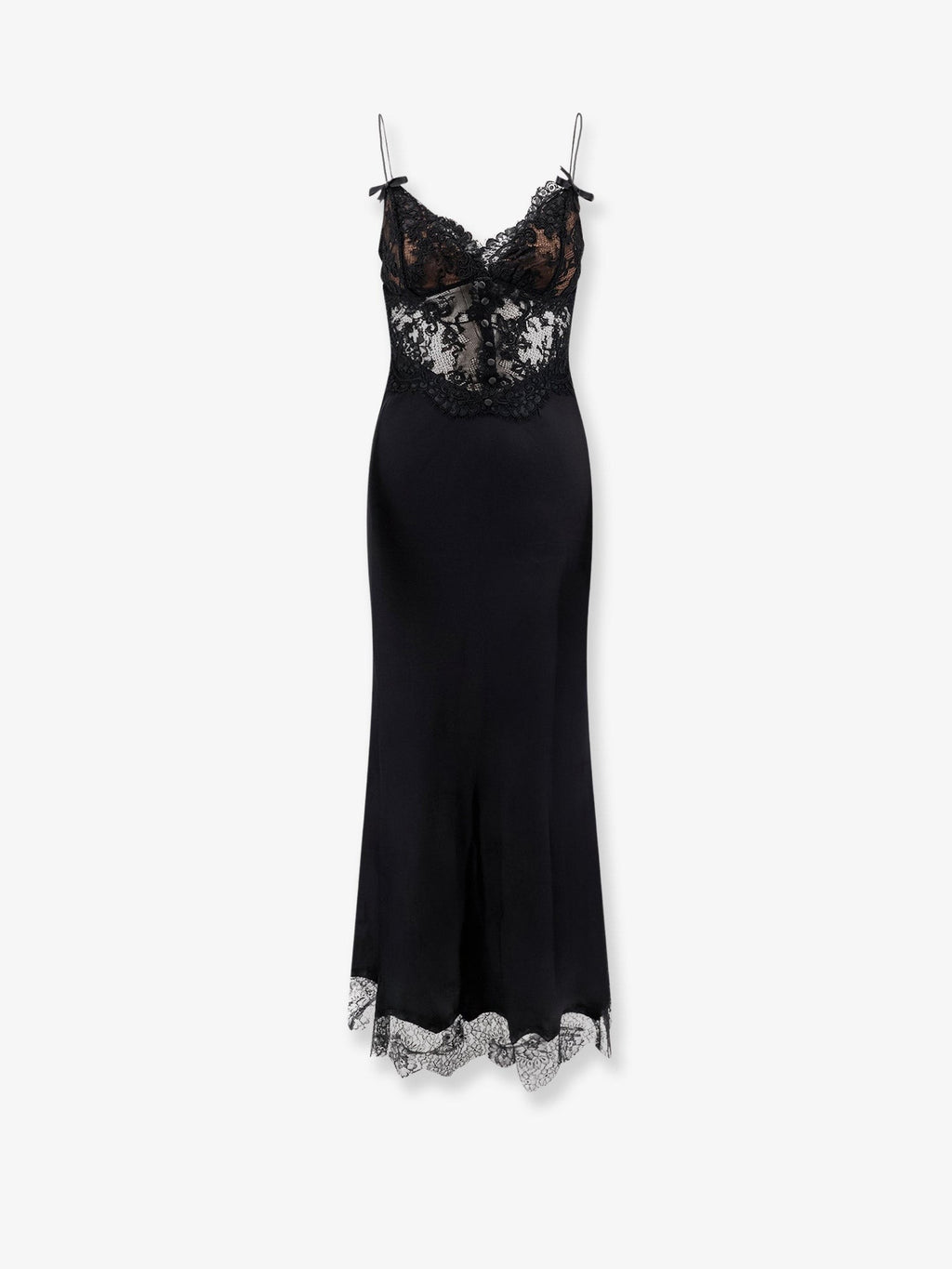 Satin dress with lace profiles