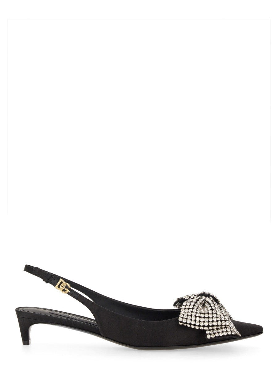 SATIN SLING-BACK WITH RHINESTONE EMBROIDERY