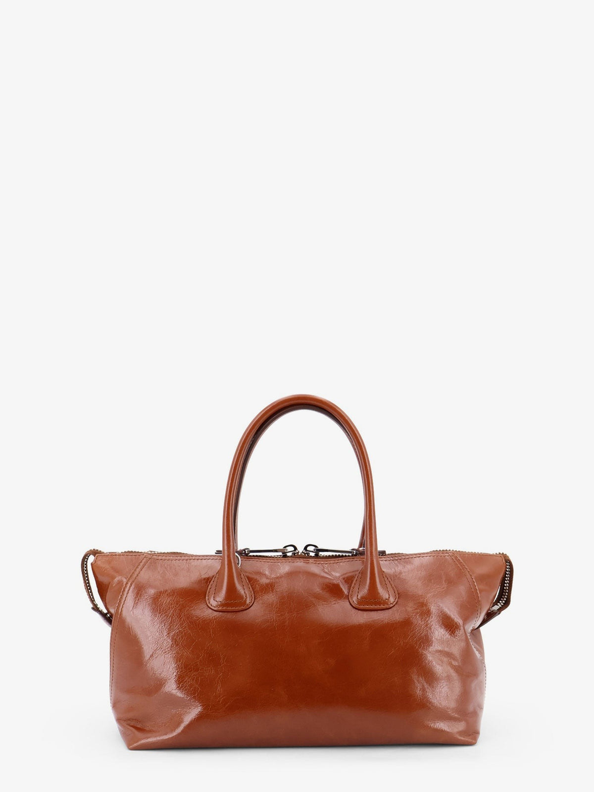 Shiny leather handbag with front lettering logo 2