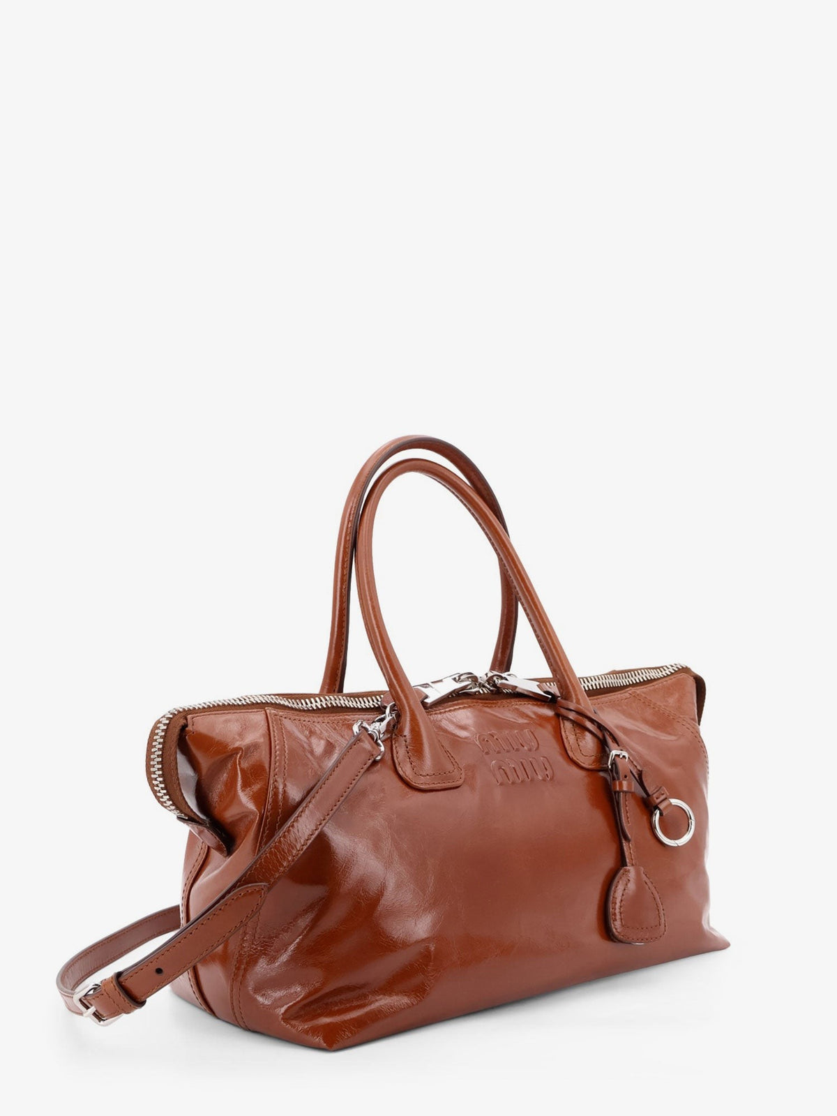 Shiny leather handbag with front lettering logo 3