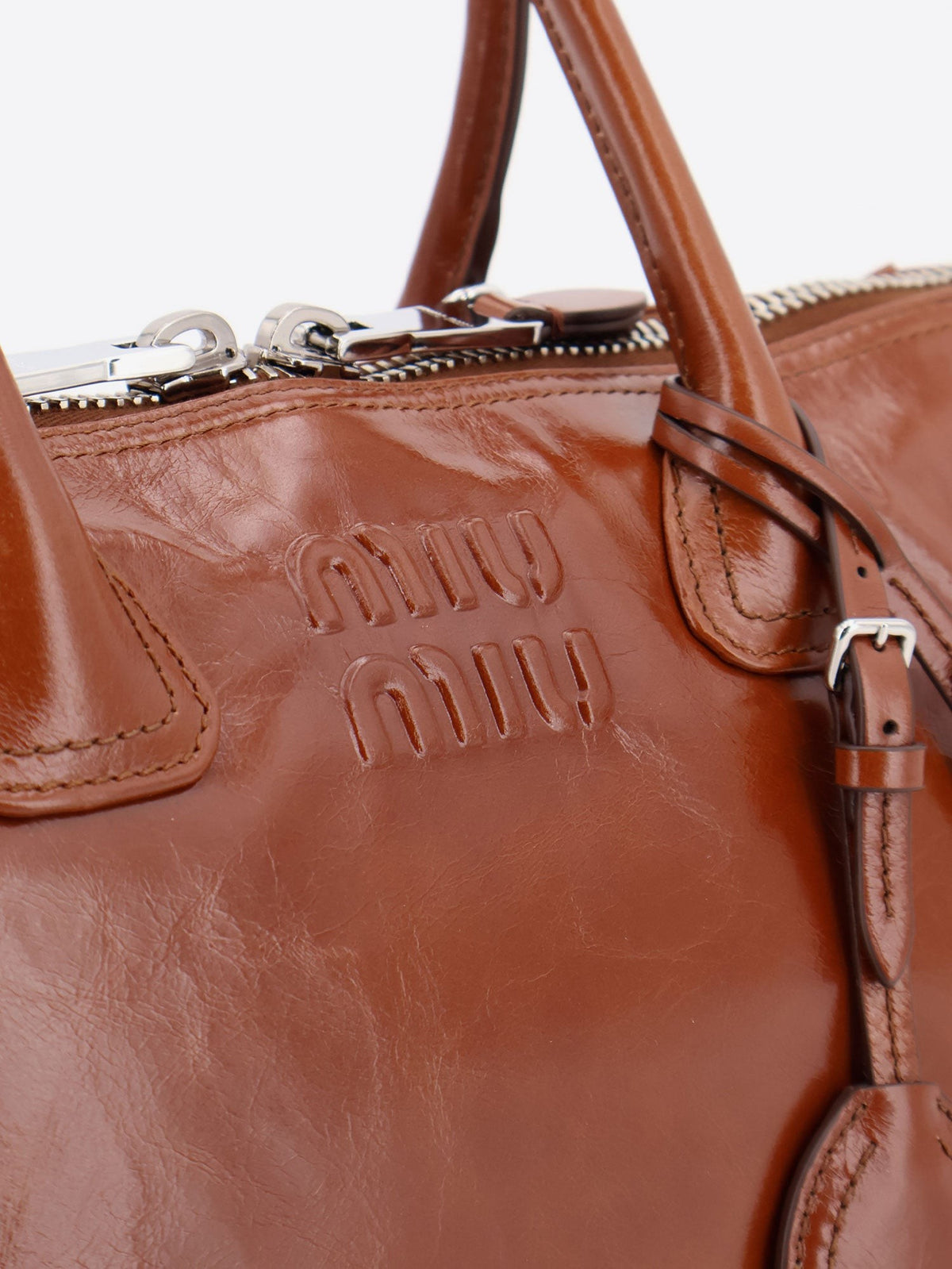 Shiny leather handbag with front lettering logo 5