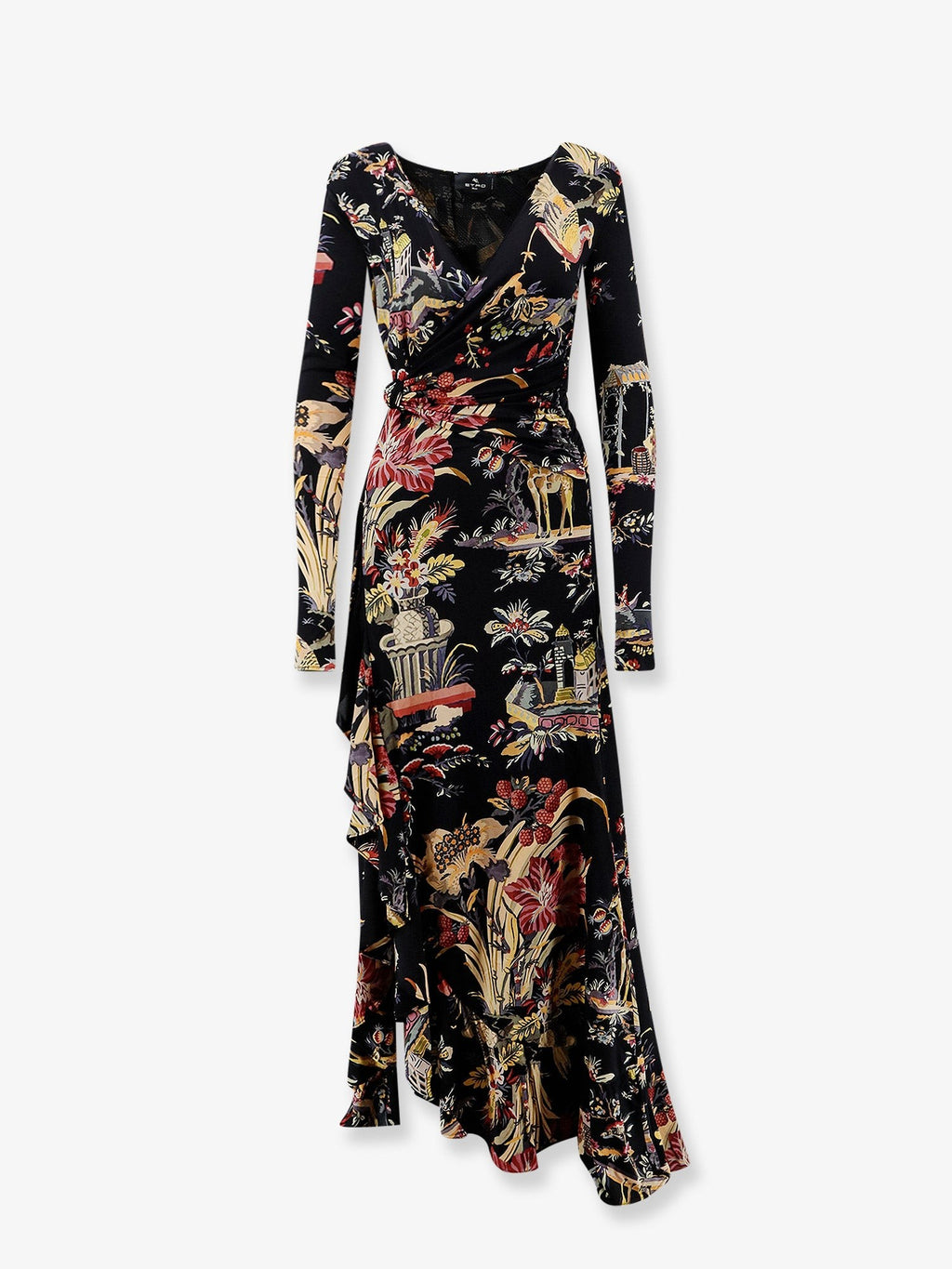 Stretch viscose long dress with multicolor print