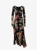Stretch viscose long dress with multicolor print