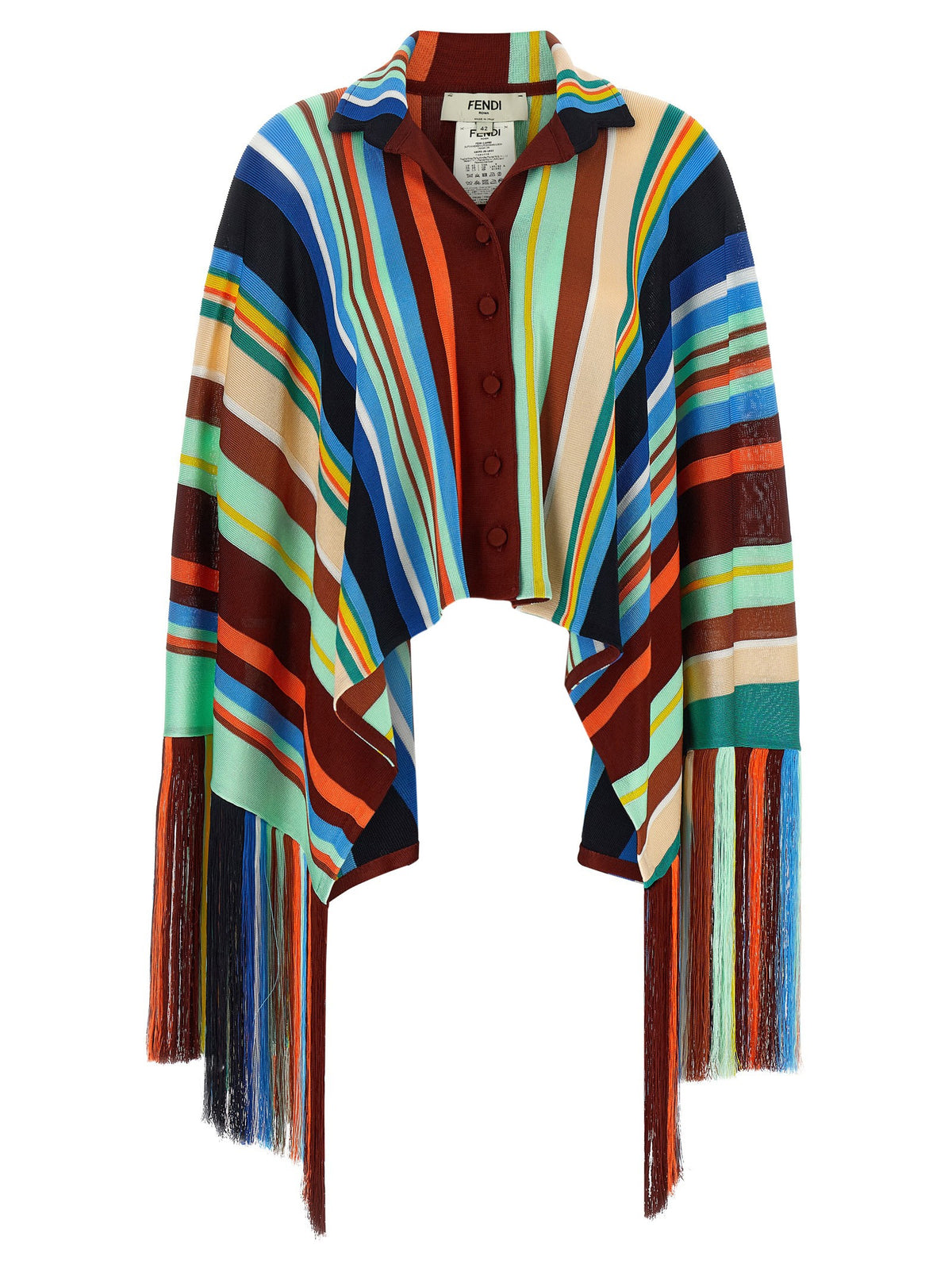 Striped poncho with fringes