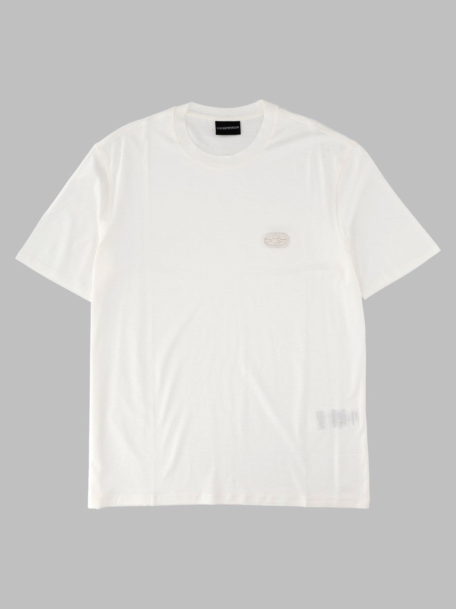 T-shirt in Jersey Misto Lyocell con Ricamo Logo EA
