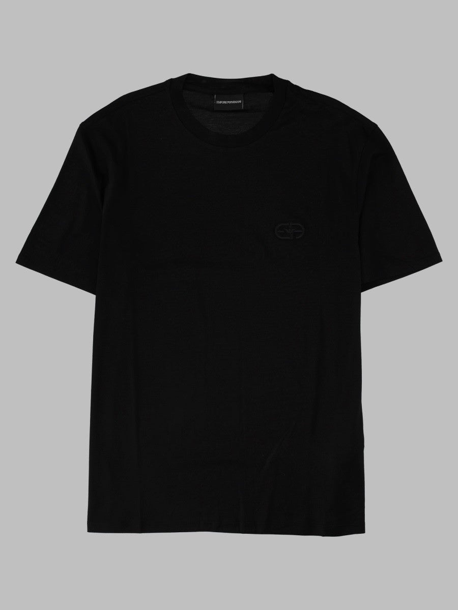 T-shirt in Jersey Misto Lyocell con Ricamo Logo EA