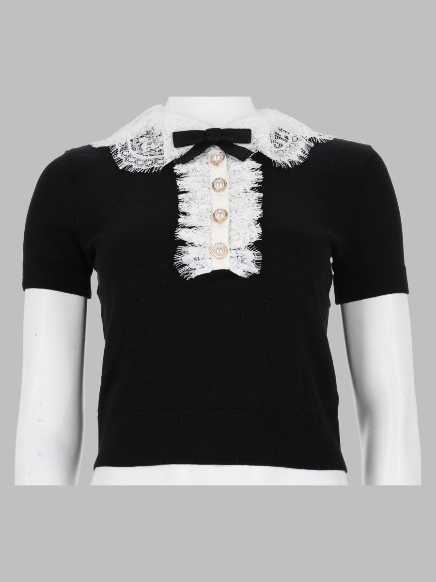 Top In Maglia Con Colletto In Pizzo