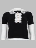 Top In Maglia Con Colletto In Pizzo