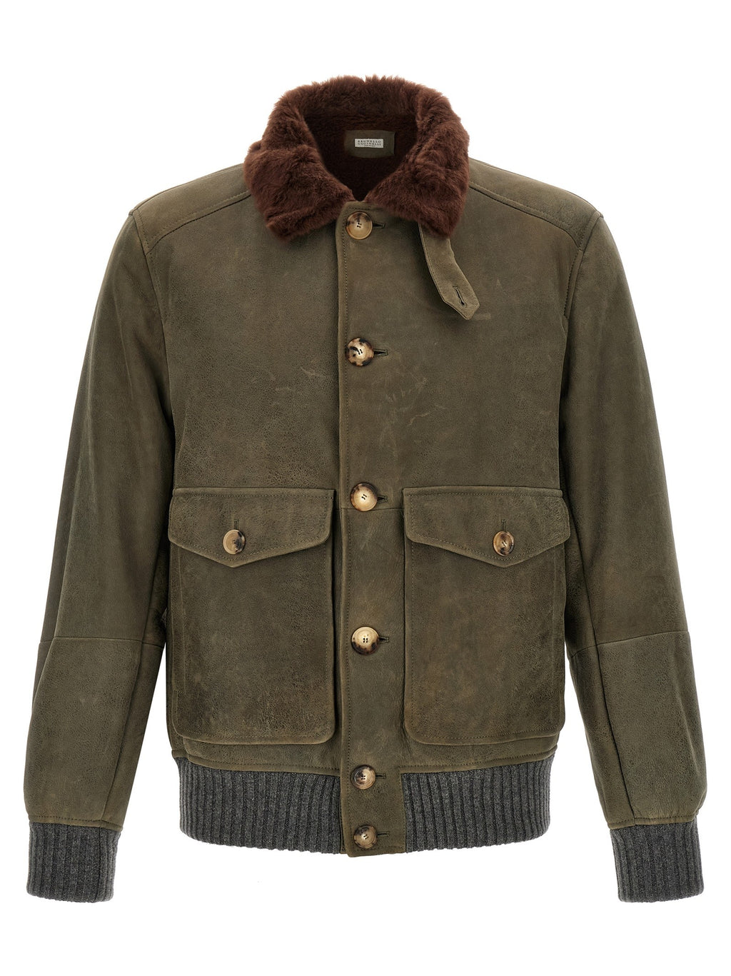 Waxed shearling bomber jacket