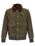 Waxed shearling bomber jacket