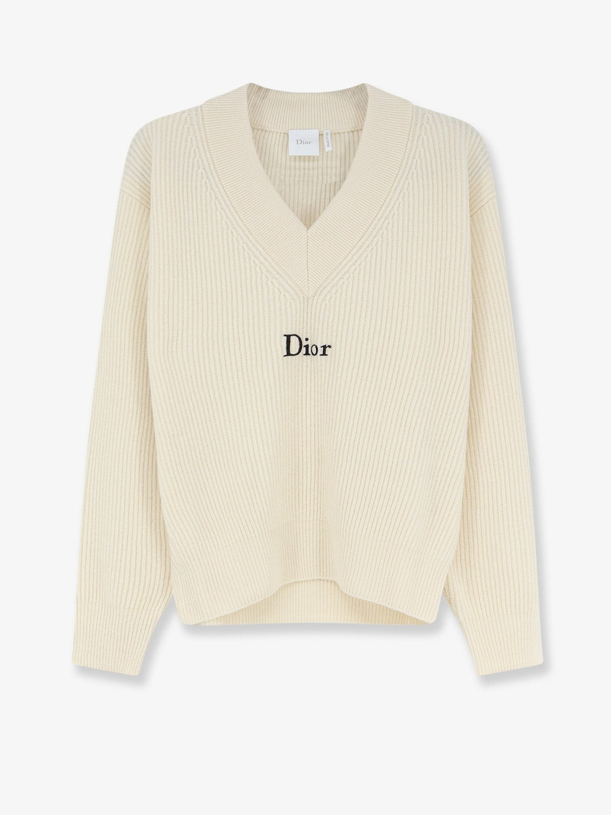 White wool and cashmere ribbed sweater