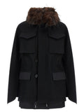 Wool coat with fur insert