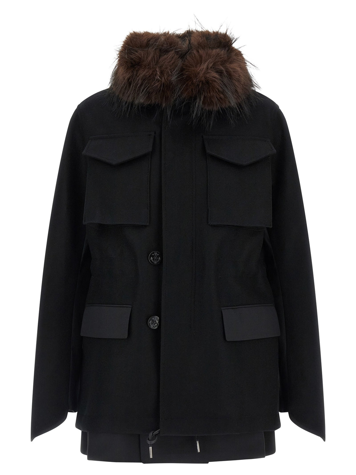 Wool coat with fur insert