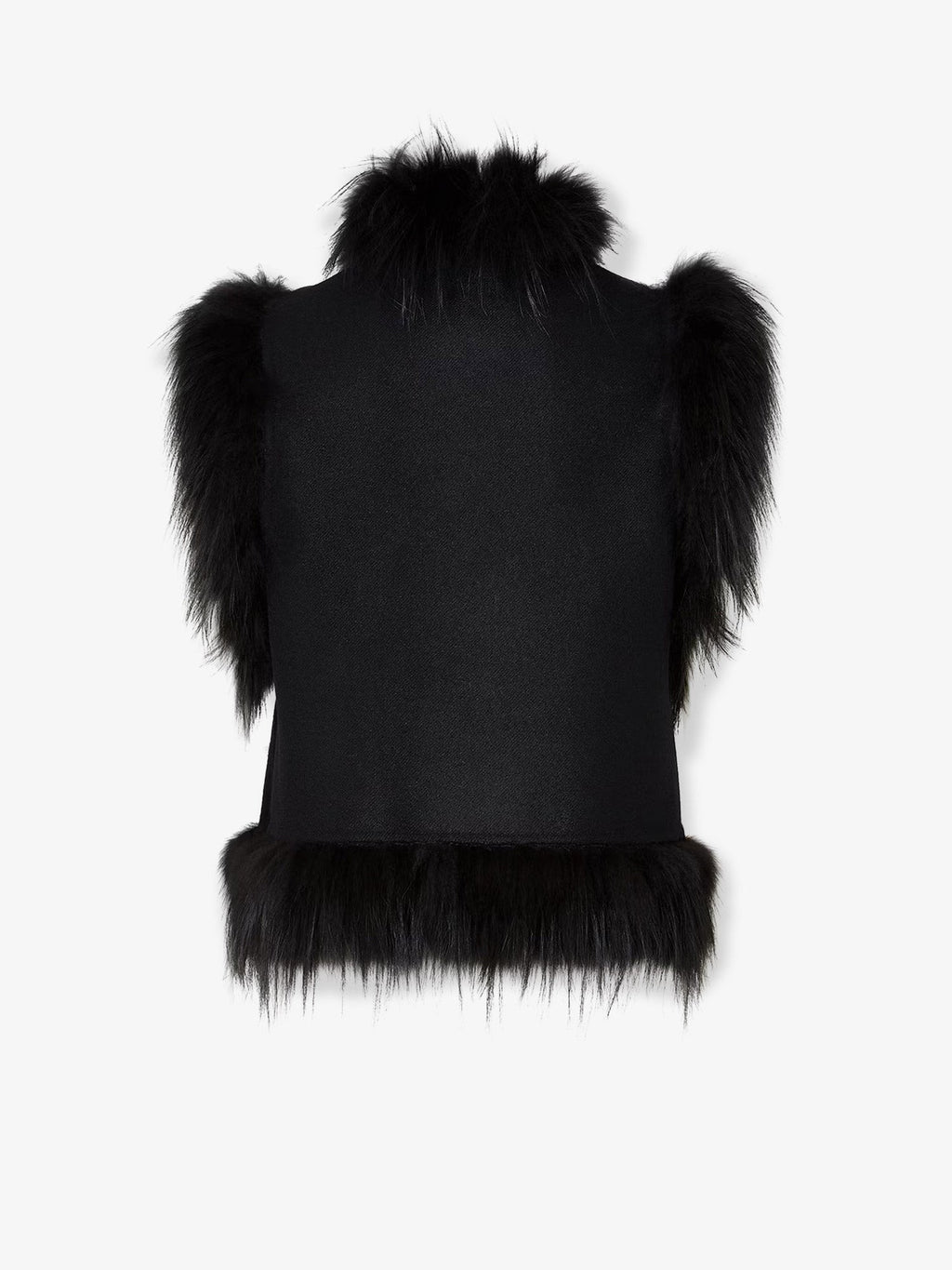 Wool vest with floral embroidery and fox fur trim 2