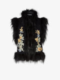 Wool vest with floral embroidery and fox fur trim