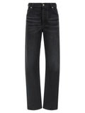 Yellow stitching jeans with visible thread